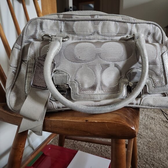 Coach Poppy Signature Sateen Metalic Pushlock Satchel Light Khaki - Picture 3 of 6